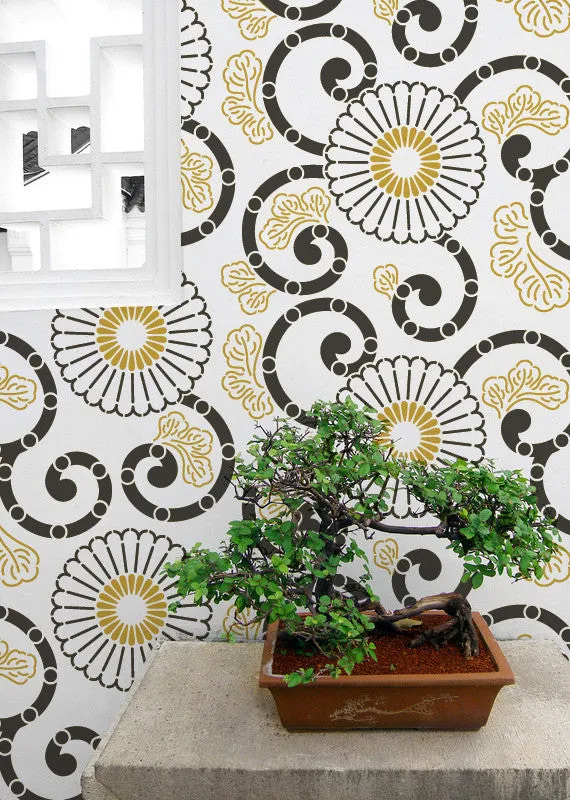 Kyoto Allover Flower Wall Stencil