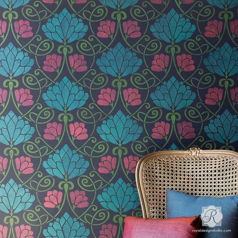 Lotus Paradise Floral Wall Stencil