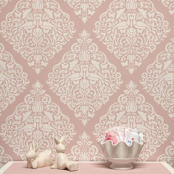 Love Birds Lace Damask Stencil