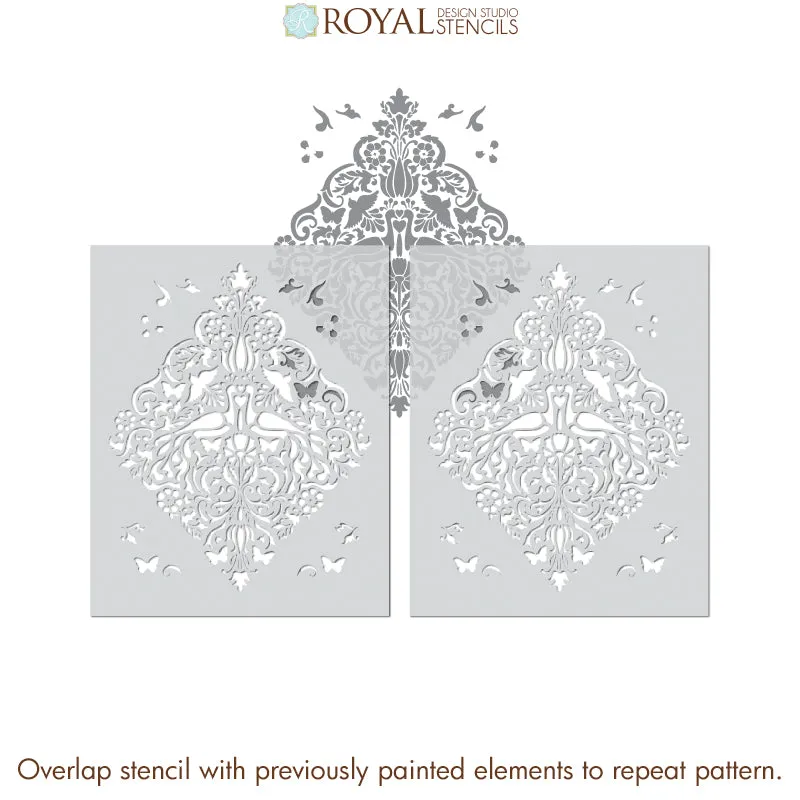 Love Birds Lace Damask Stencil