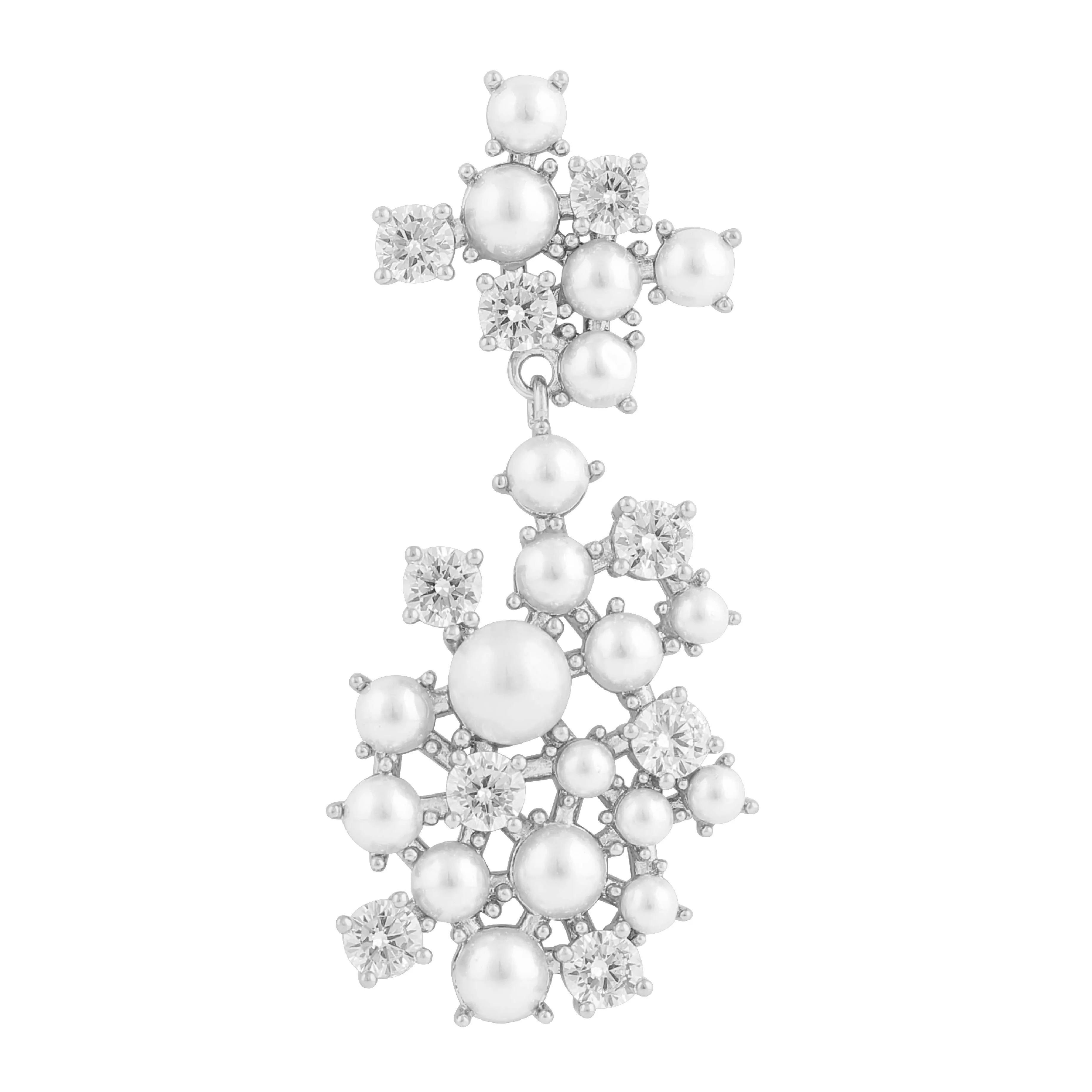 Lucy Long Glass Pearl Pendant Earrings | Silver Plated with Cubic Zirconia