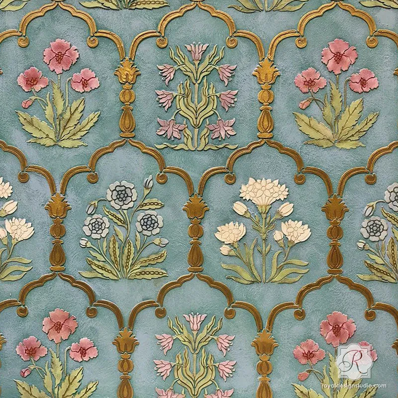 Majorelle Floral Trellis Wall Stencil