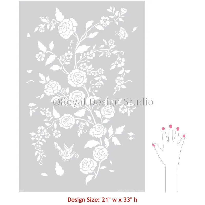 Meandering Rose Chinoiserie Wall Stencil