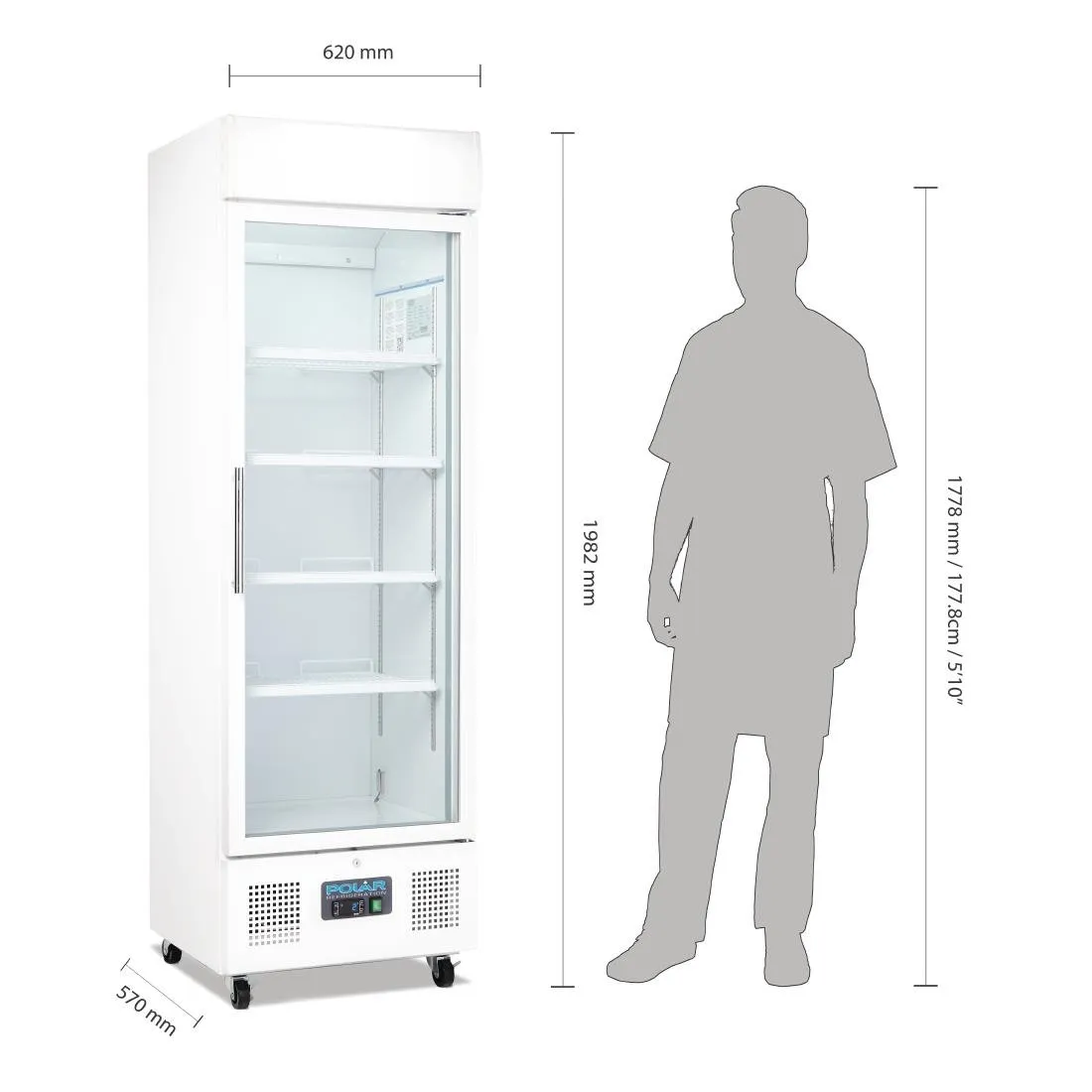 Polar 350L G-Series Upright Display Fridge White - DM076-A
