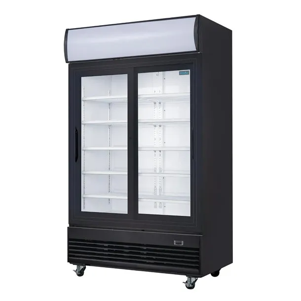 Polar 950L G-Series Upright Sliding Door Display Fridge with Light Box Black - GM814-A