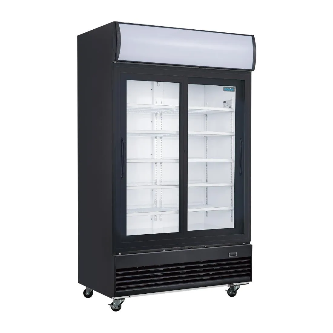 Polar 950L G-Series Upright Sliding Door Display Fridge with Light Box Black - GM814-A