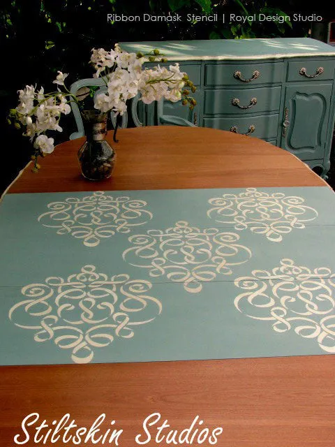 Ribbon Damask Furniture Stencil