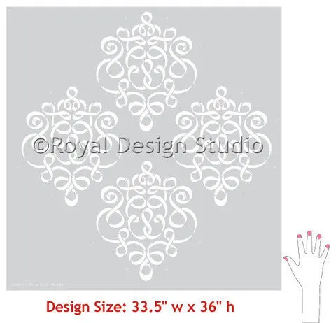 Ribbon Damask Furniture Stencil