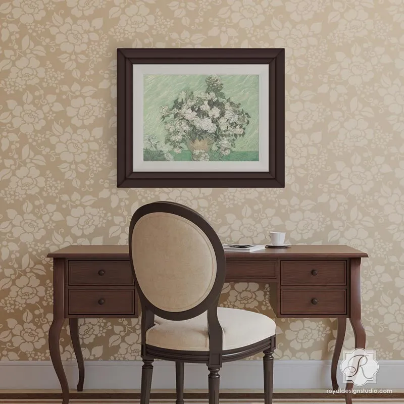 Spring Rose Blossoms Wall Stencil