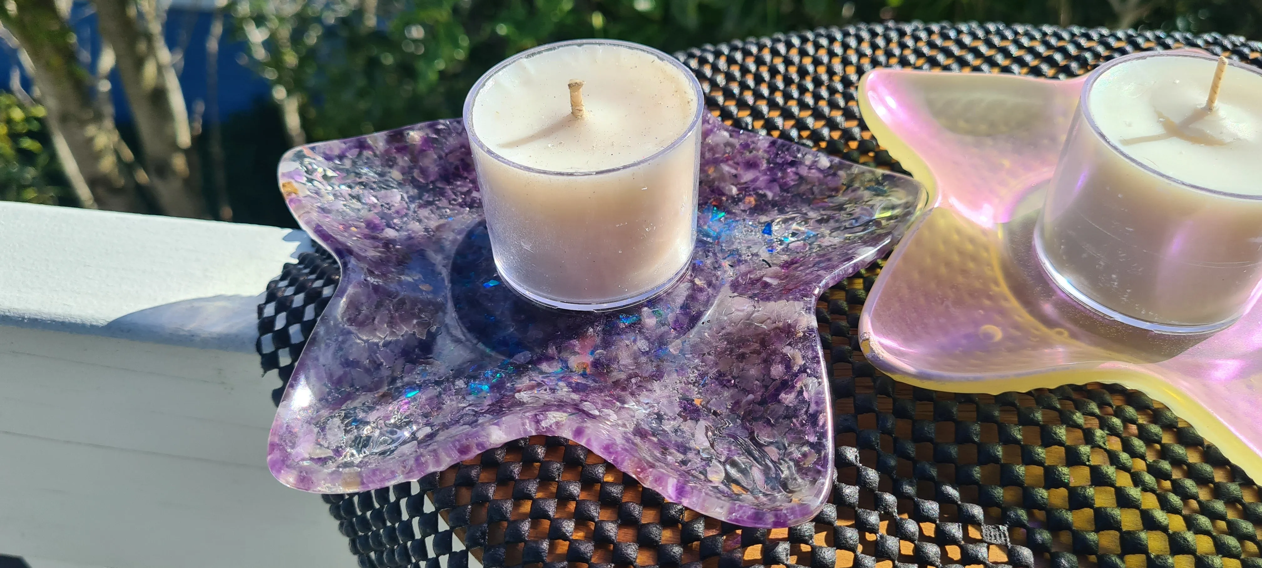 STARFISH CRYSTAL CANDLE HOLDERS/TRINKET DISH-made by me