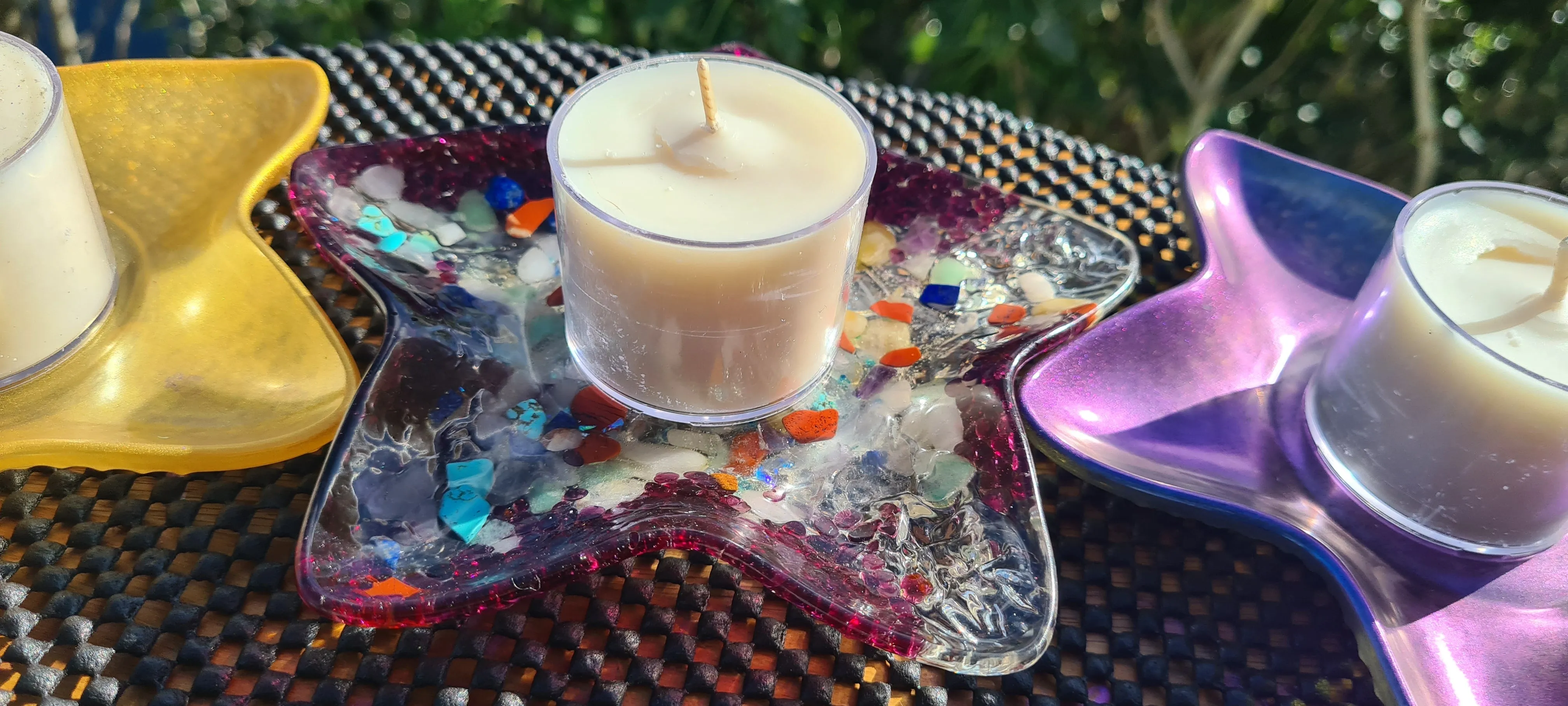 STARFISH CRYSTAL CANDLE HOLDERS/TRINKET DISH-made by me
