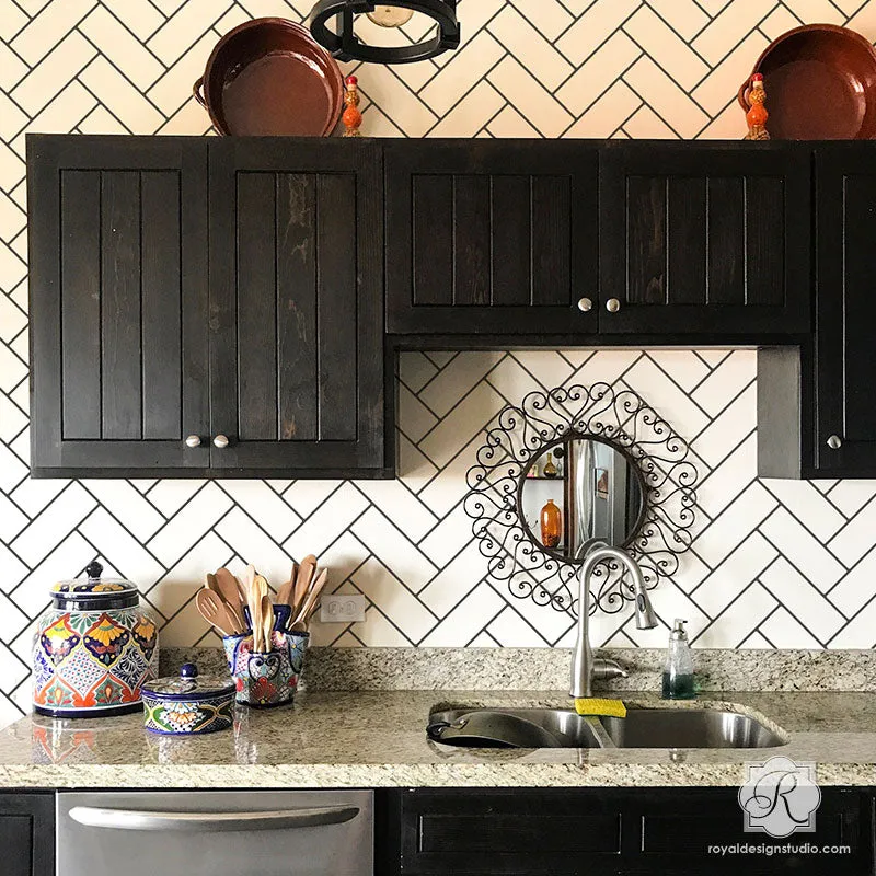Subway Tiles Herringbone Wall Stencil