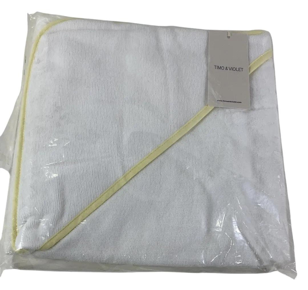 Timo & Violet Hooded Bath Towel & Washcloth Set, Lemon Piped