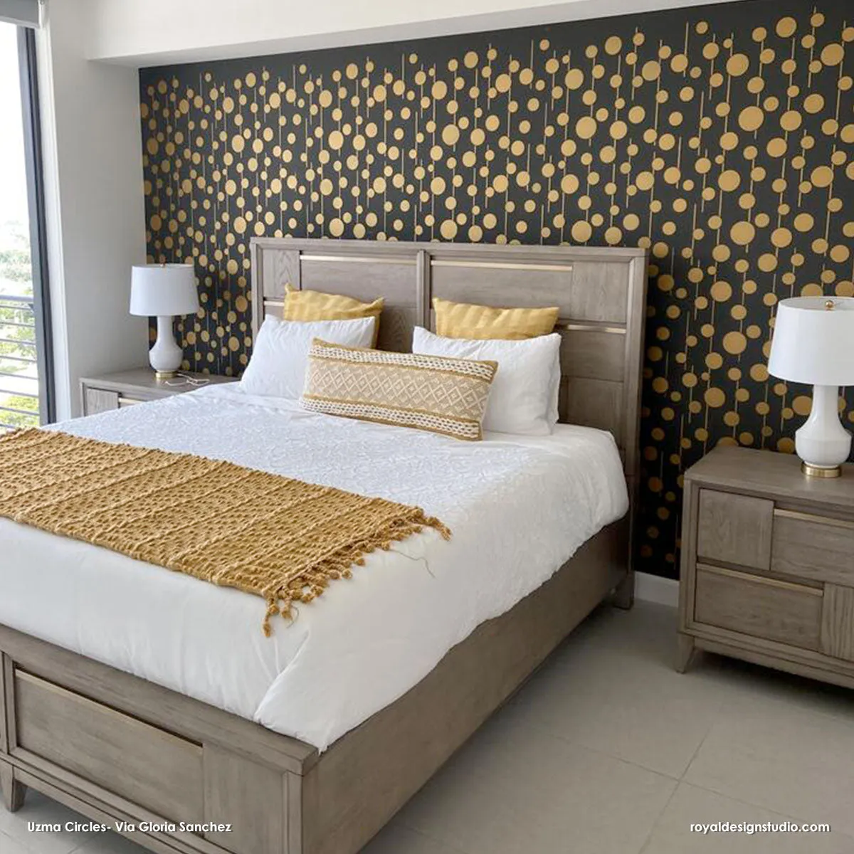 Uzma Circles Raven   Lily Wall Stencil