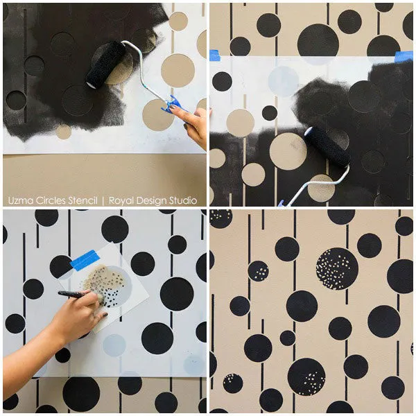 Uzma Circles Raven   Lily Wall Stencil